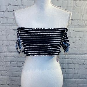 Black and White Bandeau Bikini Top w Sleeves